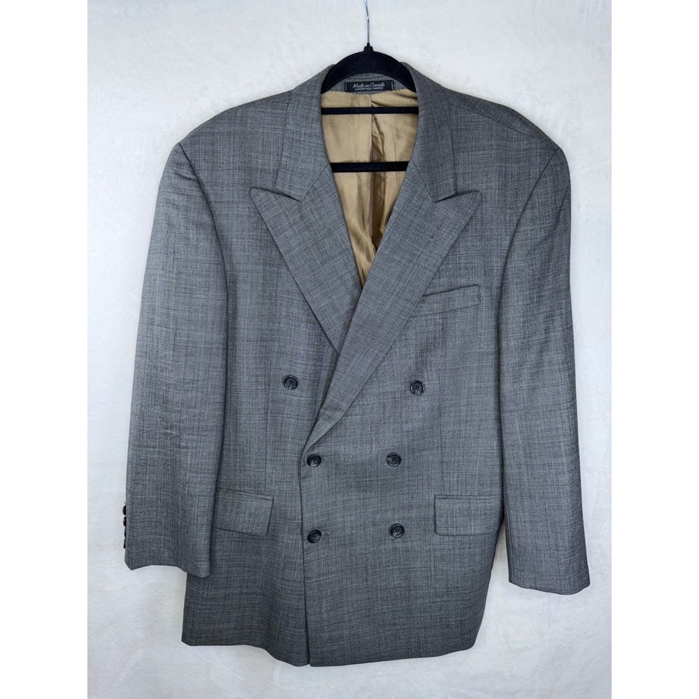 Bruno Piattelli Roma Mens 42R Grey Wool Double Breasted Blazer Jacket Canada